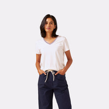 Load image into Gallery viewer, Women&#39;s Striped Rib V-Neck T-Shirt
